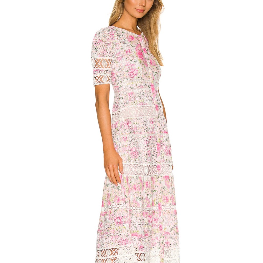 LoveShackFancy Pink Magenta Floral Eyelet Carlie Victorian Midi Dress - Picture 2 of 10